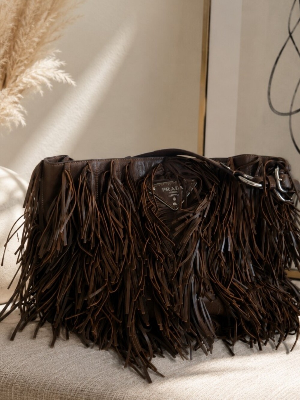 Prada Fringe Leather Shoulder Bag – Brown | Made in Italy ✨